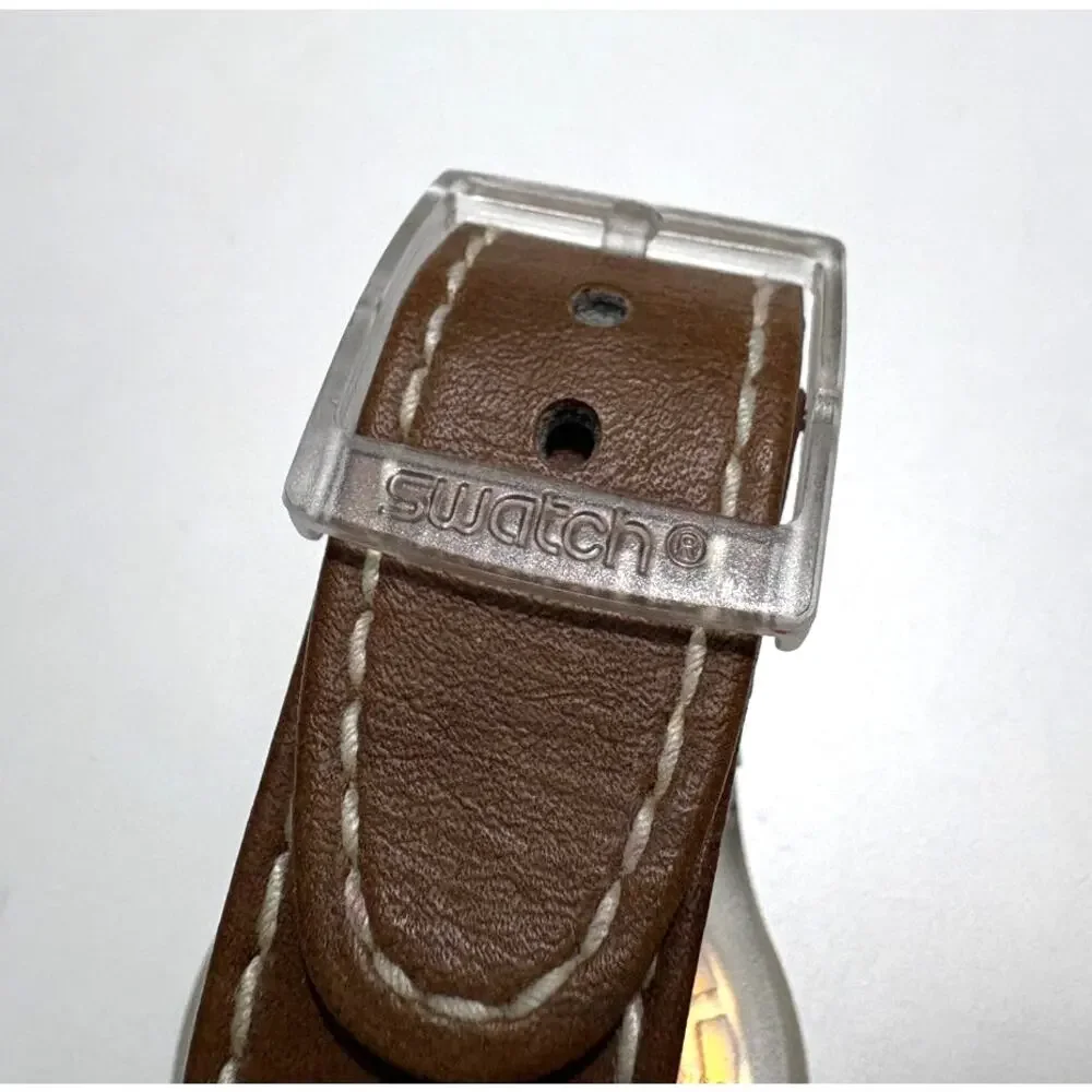 Ultra Rare Vintage 2002 Swatch Watch Khaki Brown Field Transparent Caseback 43mm